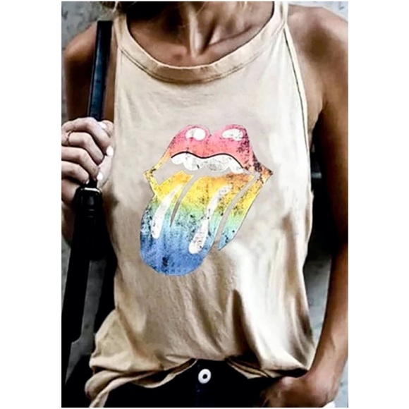 Tops - RAINBOW LIPS Tank top - LATTE